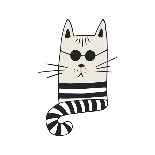 Cute Hand Drawn Nursery Poster Cat Character Scandinavian Style Monochrome — Stock Vector