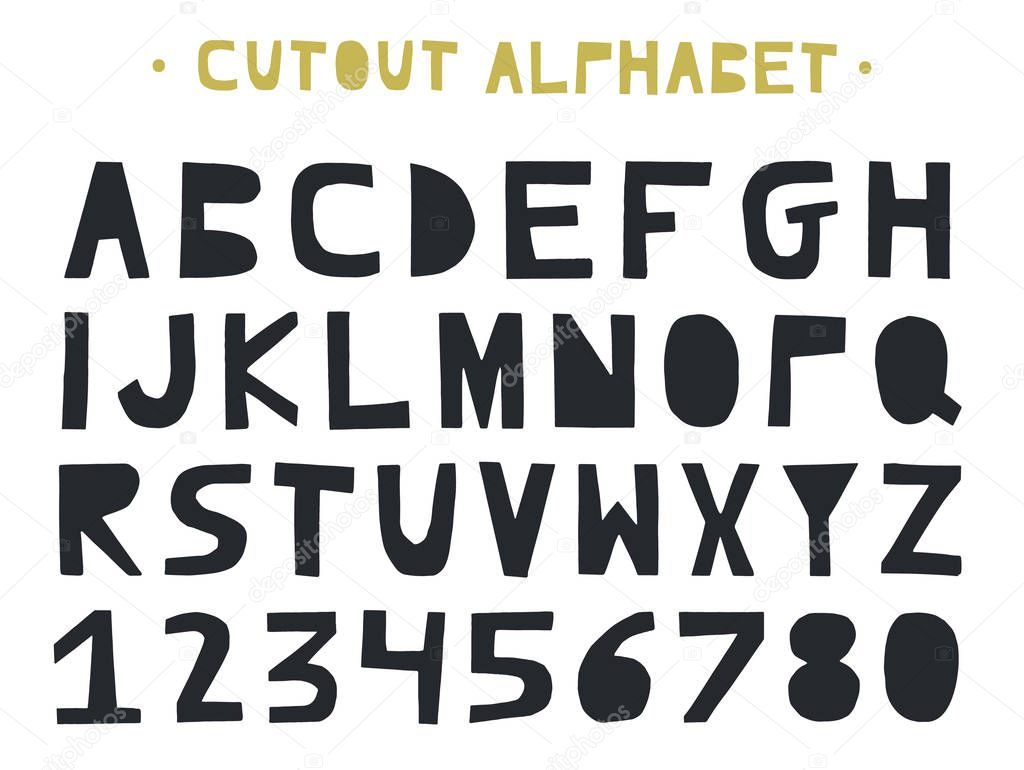 Cutout ABC - Latin alphabet. Unique handmade letters in scandinavian style. Vector illustration.