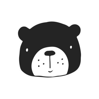 Şirin el çekilmiş kreş poster ayı İskandinav tarzı ile. Vektör çizim.