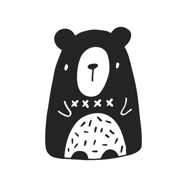 Şirin el çekilmiş kreş poster ayı İskandinav tarzı ile. Vektör çizim.