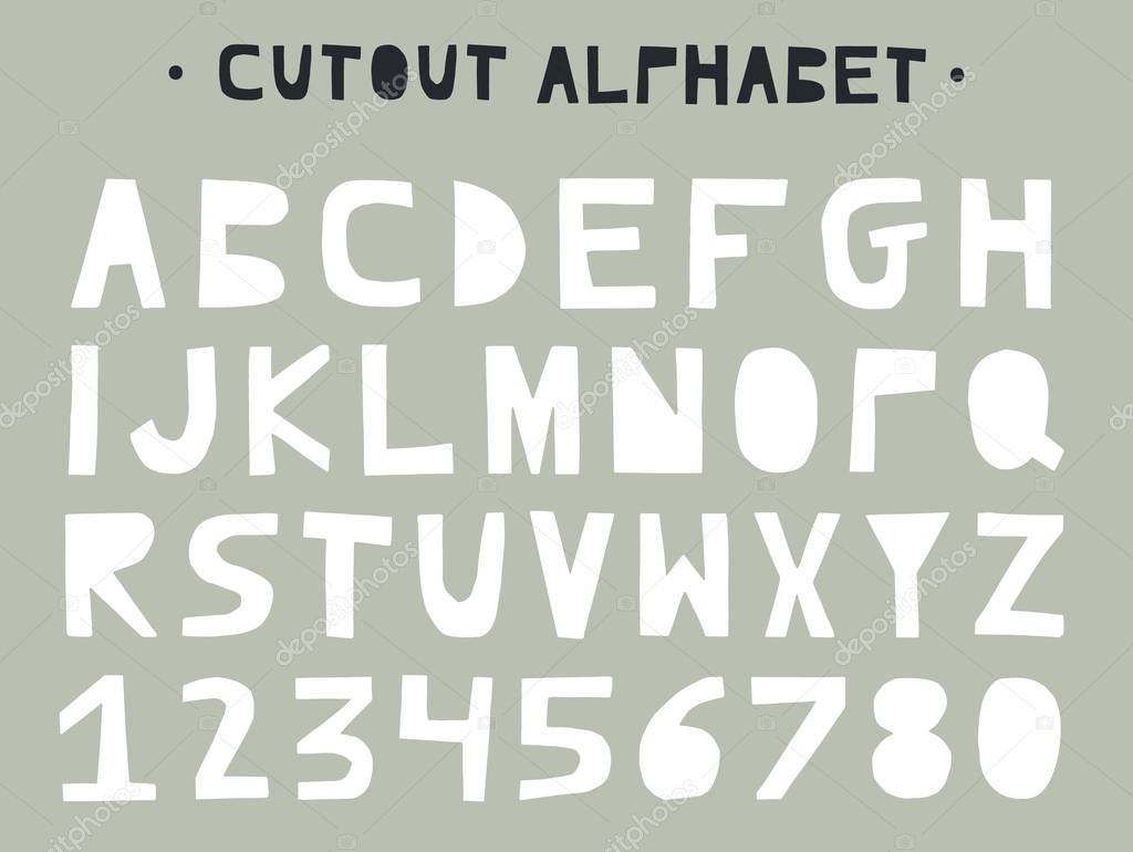 Cutout ABC - Latin alphabet. Unique handmade letters with folk art ornament in scandinavian style.