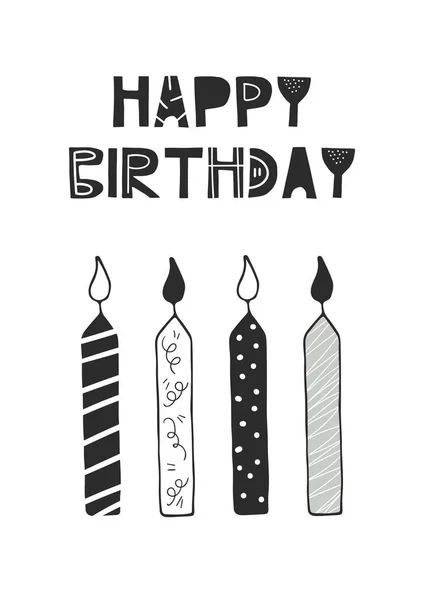 Happy Birthday Hand Drawn Nursery Birthday Poster Candles Cut Out — Stock Vector