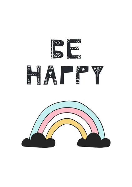 Mutlu - İskandinav tarzı yazı şirin el çekilmiş kreş Doğum poster ile kesip.