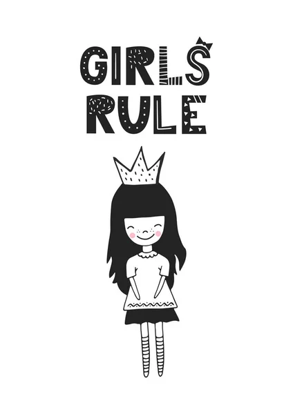 Kız Kural - benzersiz el çekilmiş kreş poster handdrawn yazı İskandinav tarzı ile. Vektör çizim