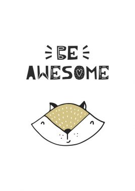 Var olmak korku veren - şirin el çekilmiş kreş poster handdrawn yazı İskandinav tarzı ile. Vektör çizim