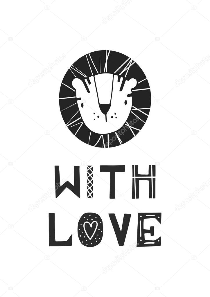 With love - Cute hand drawn nursery poster with handdrawn lettering in scandinavian style. Vector illustration