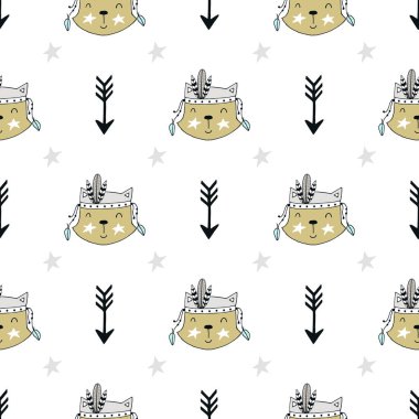 Şirin el hayvan karakter ile seamless modeli İskandinav tarzında çekilmiş..