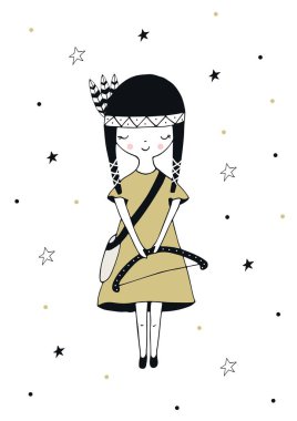 Küçük Explorer - şirin el çekilmiş kreş poster kızla ve İskandinav tarzı yazı.