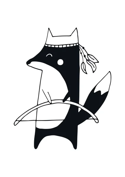 Little Explorer - Cute hand drawn nursery poster with hunter fox in scandinavian style. — Stock Vector