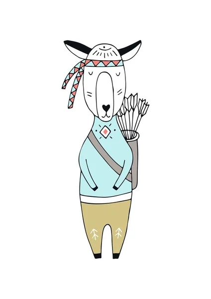 Carino poster vivaio disegnato a mano con lama cacciatore in stile scandinavo . — Vettoriale Stock