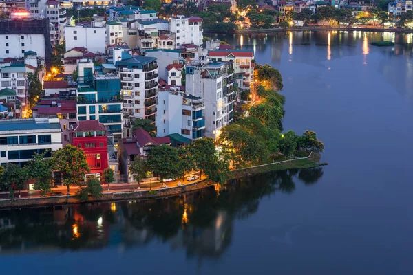 Aerial skyline view of West Lake in Hanoi, Vietnam