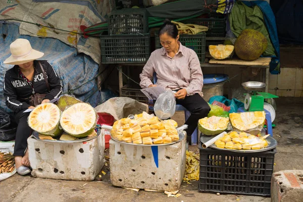 Quang Ninh, Vietnam - Mar 22, 2015: Jackfruit stall at Ha Long market, Ha Long city