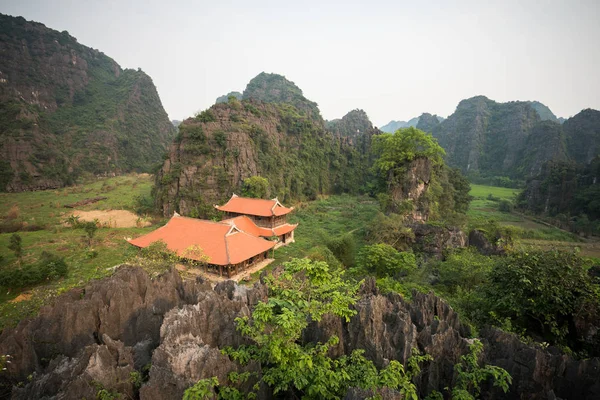Vietnam temple on mountain in Ninh Binh province