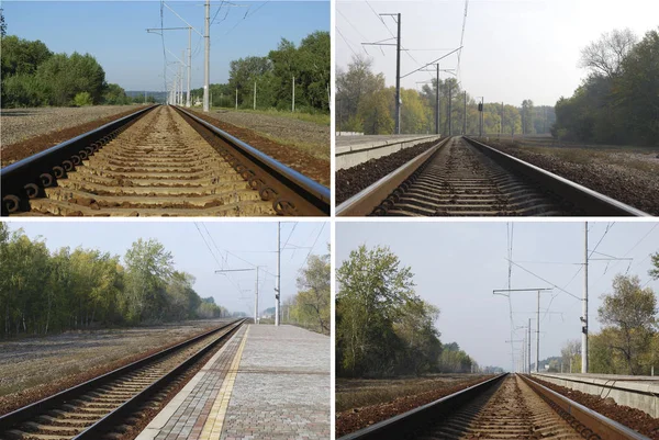 Collage Eisenbahn Einem Warmen Herbsttag — Stockfoto
