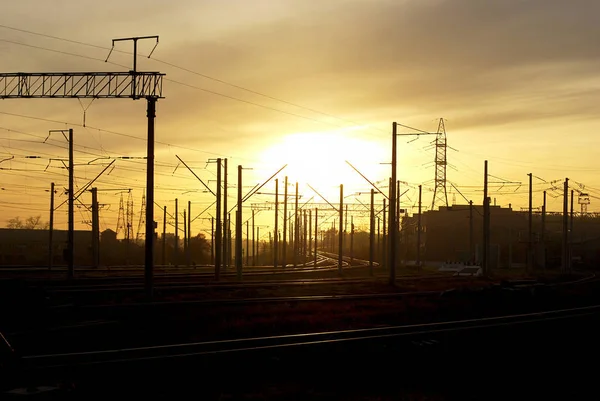 Herbstlandschaft Sonnenuntergang Auf Der Eisenbahn — Stockfoto