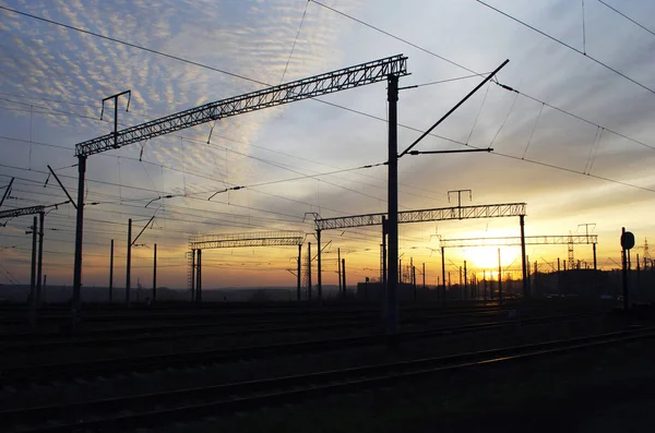 Herbstlandschaft Sonnenuntergang Auf Der Eisenbahn — Stockfoto