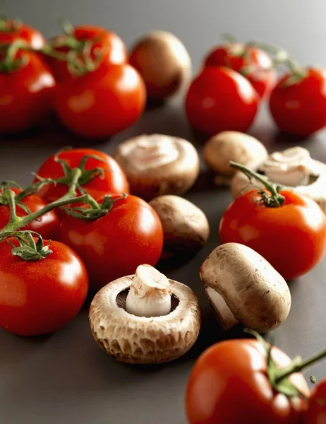 Красные помидоры и грибы — стоковое фото