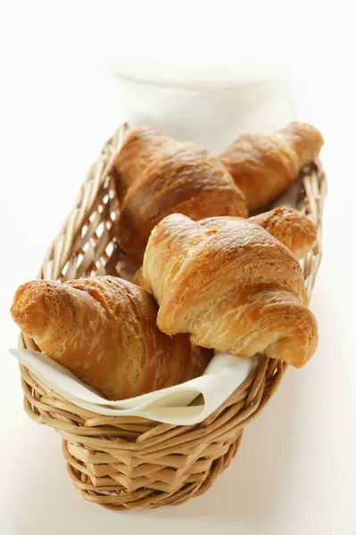 Croissants in bread basket — Stock Photo, Image