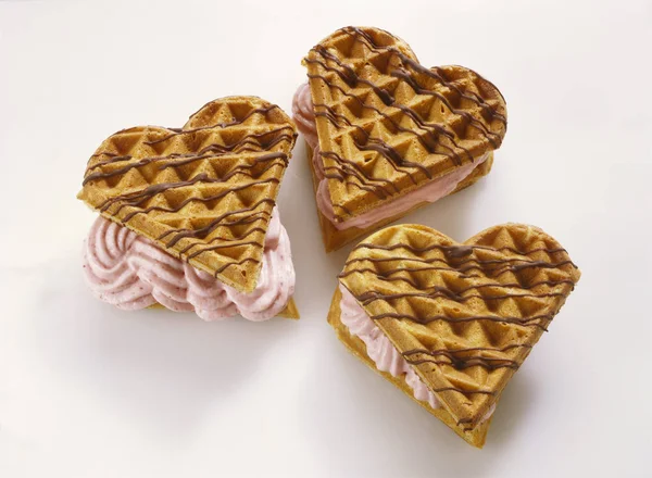 Wholegrain heart-shaped Waffles — Stock Photo, Image