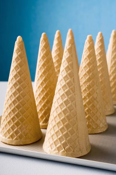 Closeup View Wafer Cones Tray — Stock Photo, Image