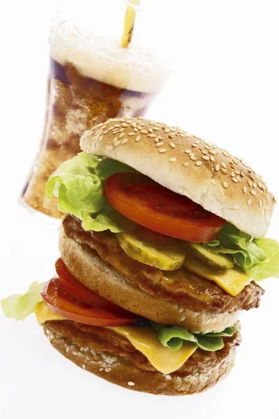 Double cheeseburger and cola — Stock Photo, Image