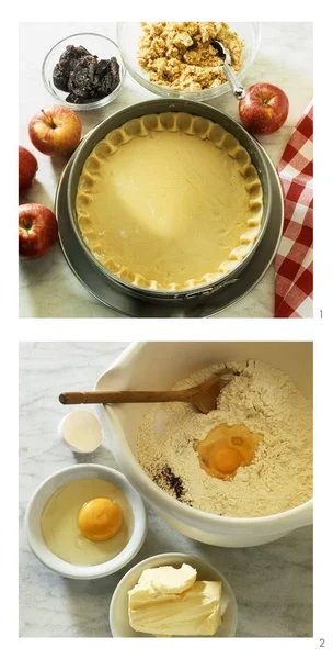 Två Bilder Apple Och Vallmofrö Tårta Matlagning Processen — Stockfoto