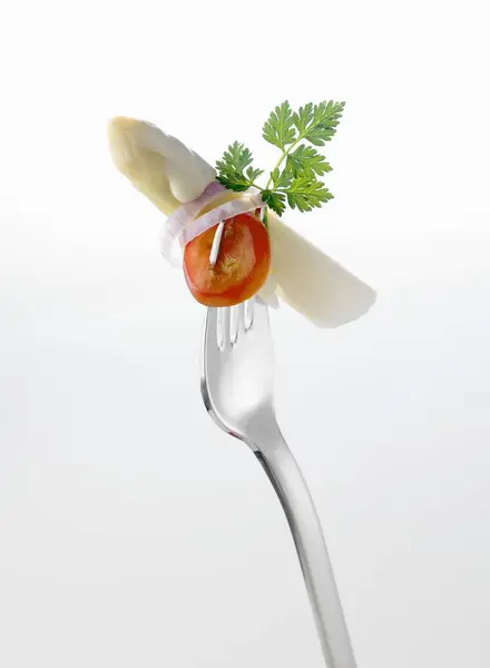 White asparagus on fork — Stock Photo, Image