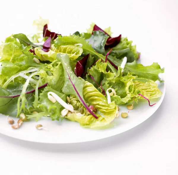 Mixed salad leaves with soy beans — Stock Photo, Image