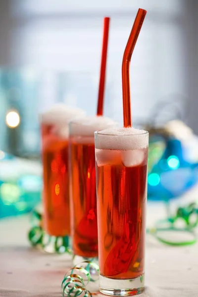 Champagne with strawberry syrup — Stock Photo, Image