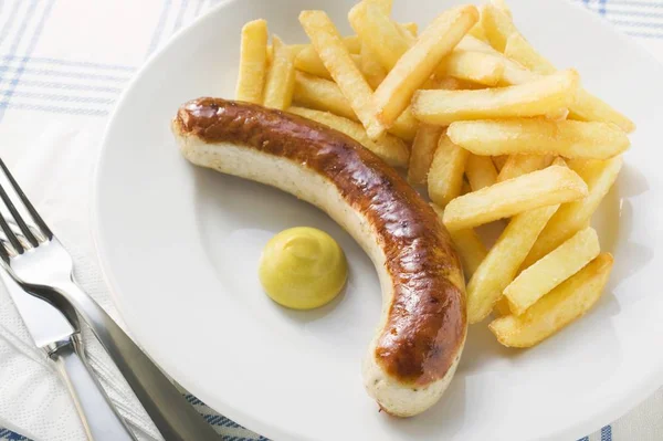 Currywurst sausage with mustard — Stock Photo, Image