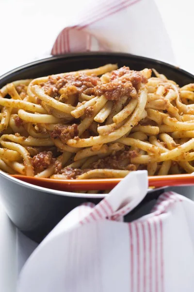 Fresh macaroni with mince sauce — Stock Photo, Image