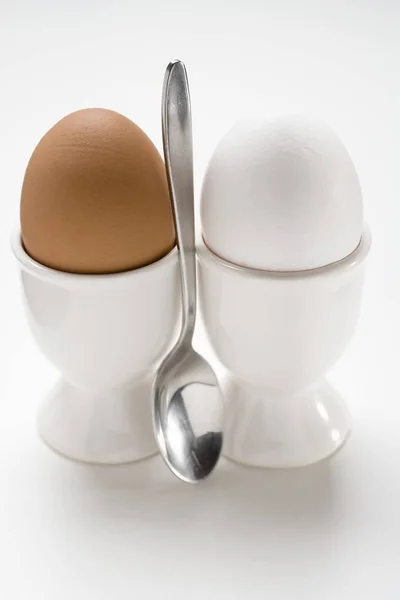 Bruine en witte eieren — Stockfoto