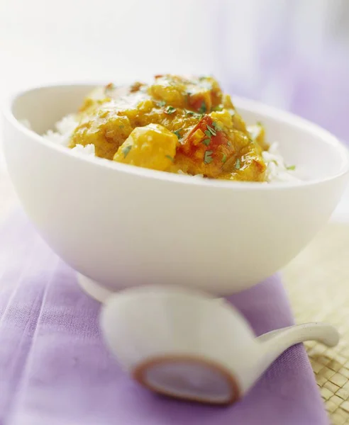 Oriental pumpkin stew on rice — Stock Photo, Image