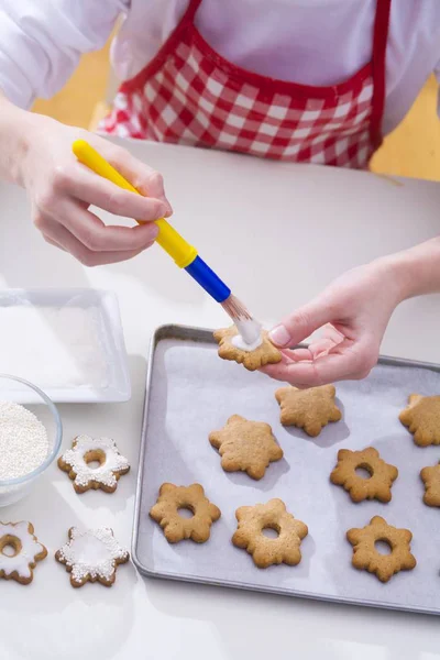 Christmas biscuits on tray — Stock Photo, Image