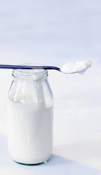 Natural yoghurt in jar — Stock Photo, Image