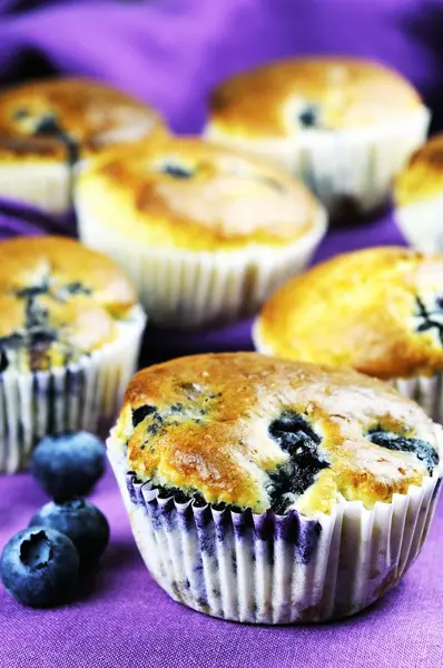 Muffins de arándano en mantel — Foto de Stock