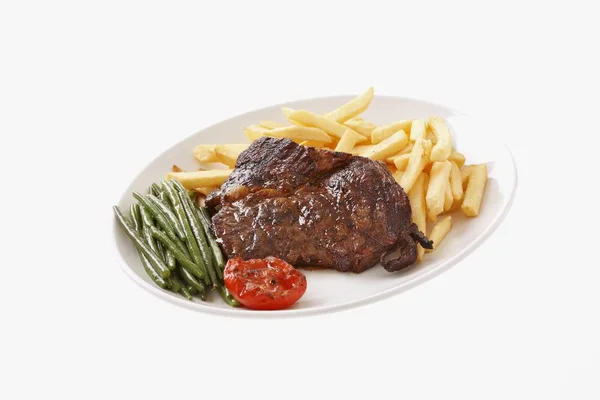 Steak s hranolky a fazole — Stock fotografie