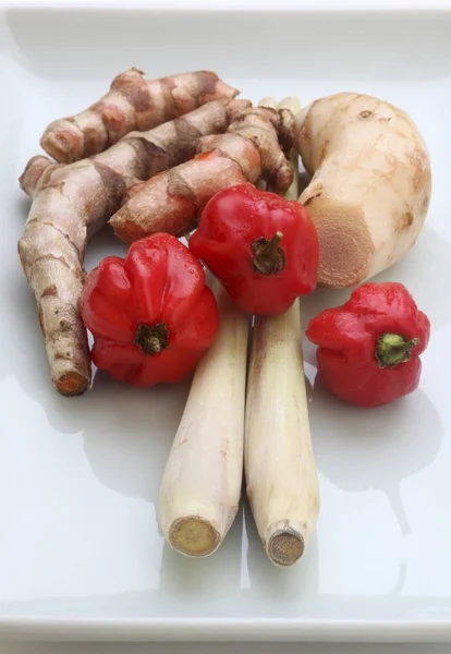 Raízes de açafrão com galangal e pimenta Pimenta — Fotografia de Stock