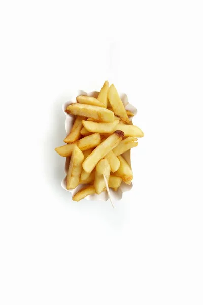 Potato fries on takeaway paper plate — Stock Photo, Image