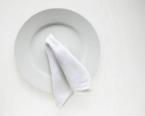 Top View White Plate Serviette — Stock Photo, Image