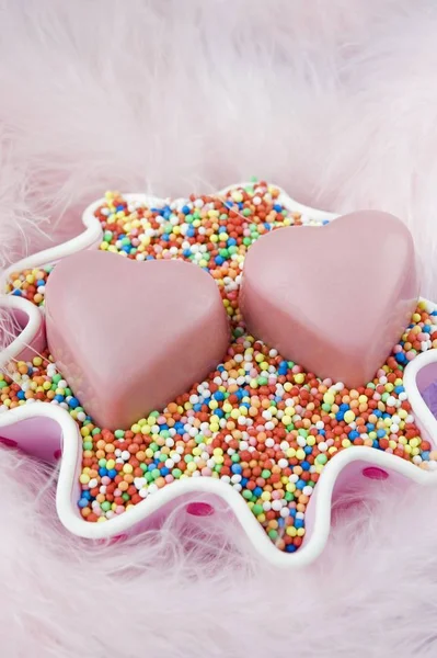 Love heart shaped chocolates — Stock Photo, Image