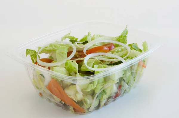 Garden Salad Plastic Container White Background — Stock Photo, Image