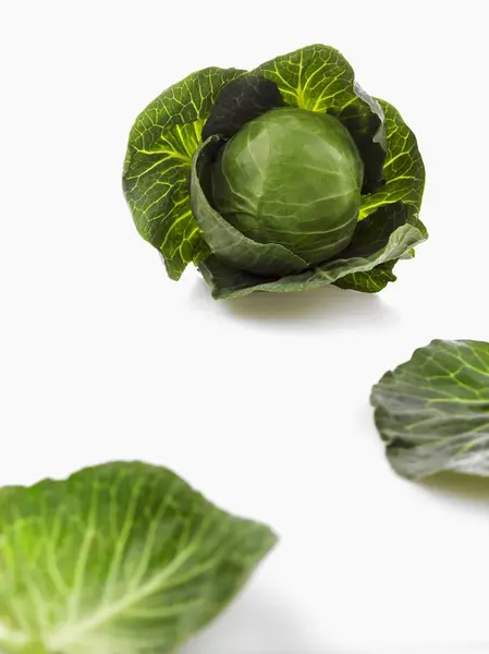 Fresh Savoy cabbage and leaves — Stock Photo, Image