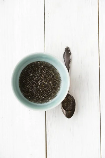 Top View Chia Seeds Bowl Water — Stock Photo, Image