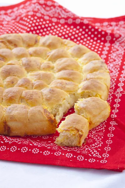 Bread with feta over napkin — Stock Photo, Image