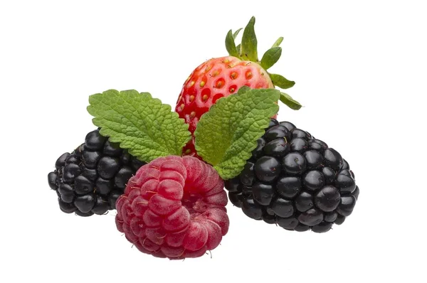 Raspberries with blackberries and strawberries — Stock Photo, Image