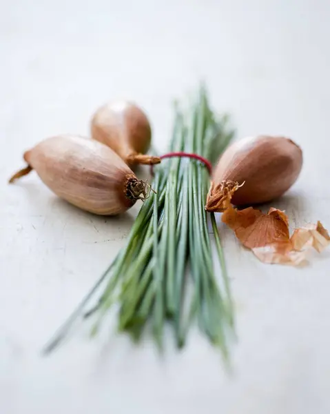 Chives and onions on white — Stock Photo, Image