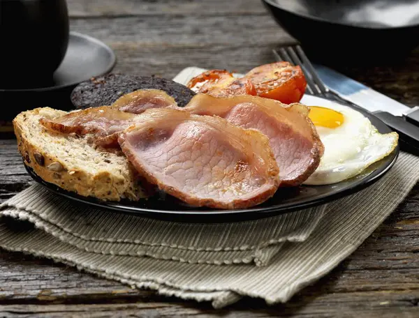 English breakfast with black pudding — Stock Photo, Image