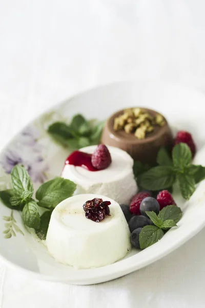 Panna cotta friss málna — Stock Fotó