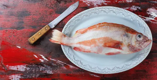 Tétras frais sur assiette avec couteau — Photo